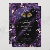ゴシックスカル&パープルバラハロウィン結婚ズ 招待状 (正面/裏面)