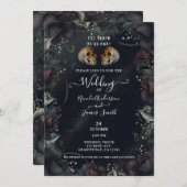 ゴシックスカル&ブラックバラハロウィン結婚ズ 招待状 (正面/裏面)