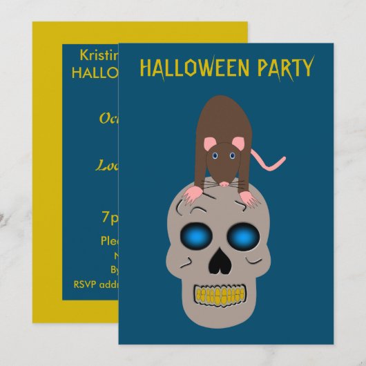 ゴシックスカル&ラットハロウィンカスタム 招待状 (正面/裏面)