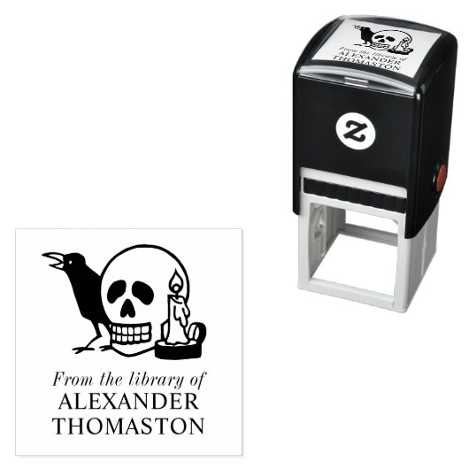 ゴシックスカル、レイベン、キャンドル図書名 セルフインキングスタンプ (インサイチュ)