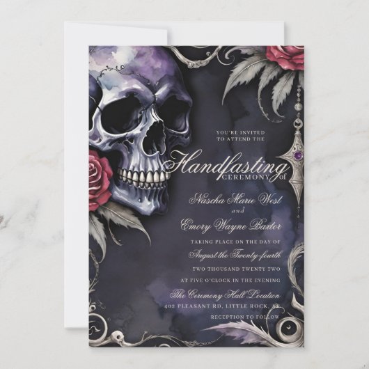 ゴシックスカル&レッドローゼハロウィンハンドスティング 招待状 (正面)