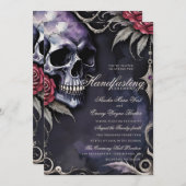 ゴシックスカル&レッドローゼハロウィンハンドスティング 招待状 (正面/裏面)