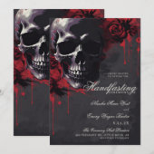 ゴシックスカル&レッドローゼハロウィンハンドスティング 招待状 (正面/裏面)