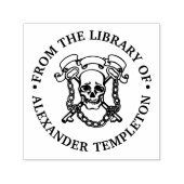 ゴシックスカル、鍵、チェーンライブラリ名モノグラム セルフインキングスタンプ (デザイン)