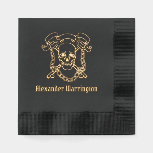 ゴシックスカル、鍵、チェーン名 箔ナプキン (正面)