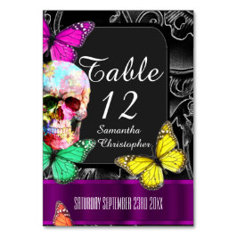 ゴシックスカル、黒と紫結婚の テーブルナンバー