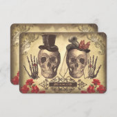 ゴシックスカルDay of the Dead Wedding RSVPカード (正面/裏面)