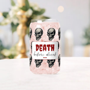 ゴシックスカル'Death Before Decaf' 不気味おもしろい- ガラス缶