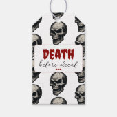 ゴシックスカル'Death Before Decaf' | 不気味おもしろい- ギフトタグ (正面)