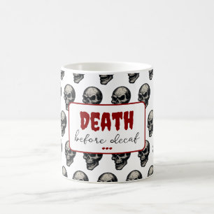 ゴシックスカル'Death Before Decaf' 不気味おもしろい- コーヒーマグカップ