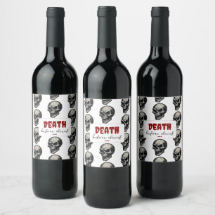 ゴシックスカル'Death Before Decaf' 不気味おもしろい- ワインラベル