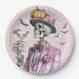 ゴシックスケルトンのハロウィンコックテイルパーティ ペーパープレート