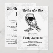 ゴシックスケルトンのバチェラー・パーティー「Bride or Die」 招待状 (正面/裏面)