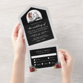 ゴシックスケルトンカップルバラ黒結婚式 オールインワン招待状 (貼ってはがせる)