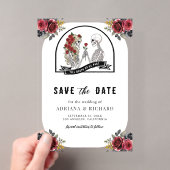 ゴシックスケルトンカップル薔薇 結婚式のSave the Date アクリル招待状 (インサイチュ (ポータブル))