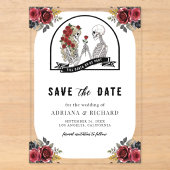 ゴシックスケルトンカップル薔薇 結婚式のSave the Date アクリル招待状 (正面)