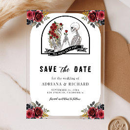 ゴシックスケルトンカップル薔薇 結婚式のSave the Date アクリル招待状