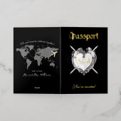 ゴシックスケルトンブラックパスポート結婚式招待状 箔グリーティングカード (外側レイダウン)