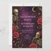 ゴシックスケルトンローズハロウィンパーティー 招待状 (正面)