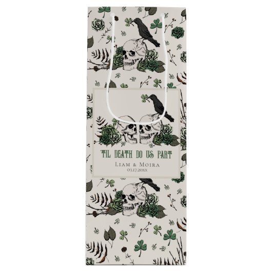 ゴシックスタイルのセントパトリックデー フローラル スカル アイリッシュ ウェディング ワインギフトバッグ (正面)