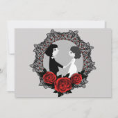 ゴシックスタイルの宝石付きバラのレースのカメオ　出欠確認 招待状 (裏面)