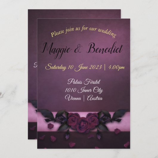 ゴシックスタイルの結婚式招待状。カスタマイズ可能。 招待状 (正面/裏面)