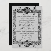 ゴシックスタイルの黒灰色のバラの結婚式招待状 招待状 (正面/裏面)