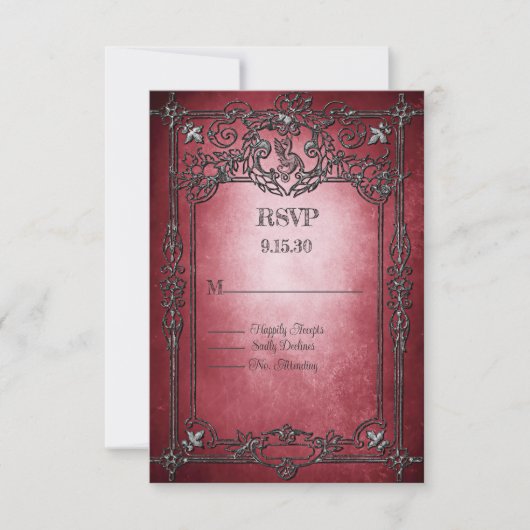 ゴシックスタイルダークバーガンディーシルバーフレ結婚ーム 出欠カード (正面)