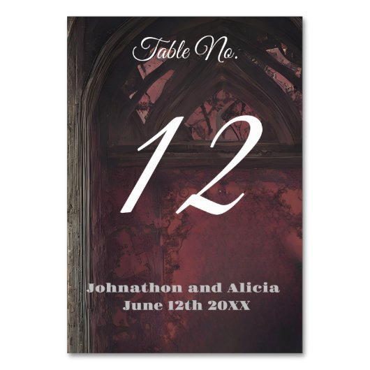 ゴシックスタイル結婚のテーブルのデコレーションDark Moody テーブルナンバー (正面)
