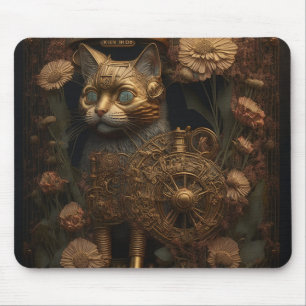 ゴシックスチームパンク金ゴールド猫 マウスパッド