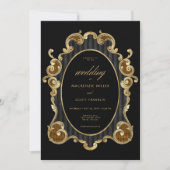 ゴシックストライプのダマスク黒金ゴールド枠(両面) 招待状 (正面)