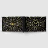 ゴシックスパイダーウェブ結婚モノグラムの黒い金ゴールド箔 ゲストブック (全面)