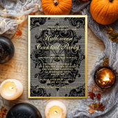 ゴシックスパイダーハロウィーンカクテルパーティー金ゴールド 箔招待状