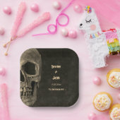 ゴシックセピアハーフスカルヘッドヴィンテージハロウェディング ペーパープレート (パーティー)