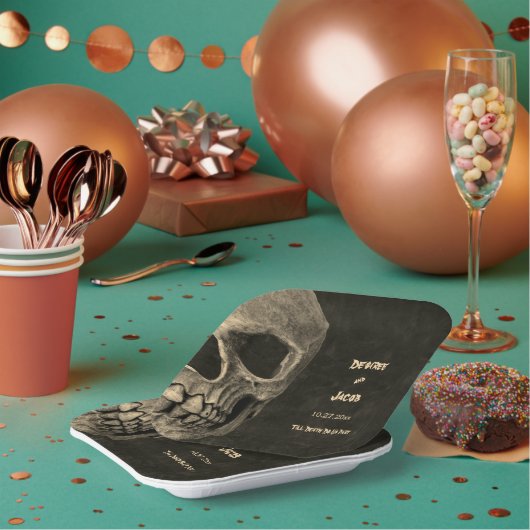 ゴシックセピアハーフスカルヘッドヴィンテージハロウェディング ペーパープレート (複数)