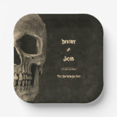 ゴシックセピアハーフスカルヘッドヴィンテージハロウェディング ペーパープレート (正面)