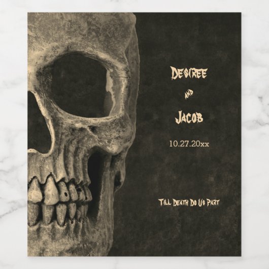 ゴシックセピアハーフスカルヘッドヴィンテージハロウェディング ワインラベル (シングルラベル)