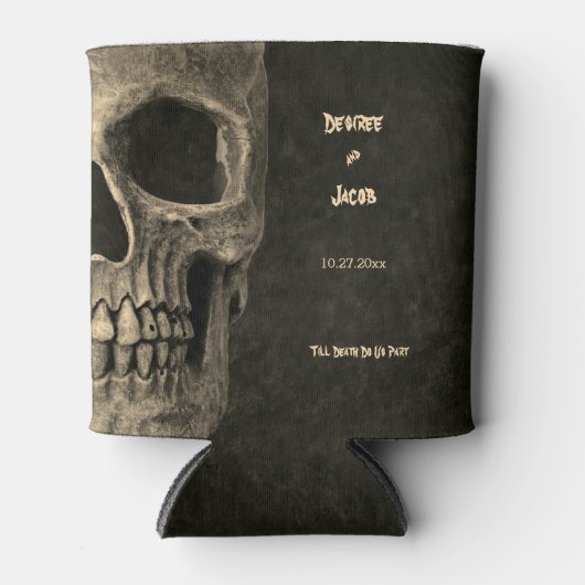 ゴシックセピアハーフスカルヘッドヴィンテージハロウェディング 缶クーラー (正面)