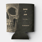 ゴシックセピアハーフスカルヘッドヴィンテージハロウェディング 缶クーラー (裏面)