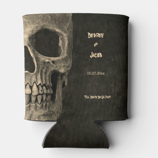 ゴシックセピアハーフスカルヘッドヴィンテージハロウェディング 缶クーラー (裏面)