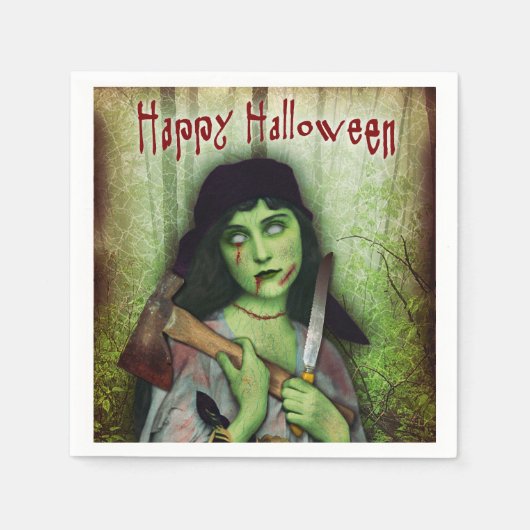 ゴシックゾンビガールハロウィーンホラー スタンダードカクテルナプキン (正面)