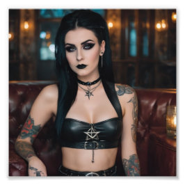 ゴシックタトゥーバベPVCレザースターズアンドペンタグラム フォトプリント           