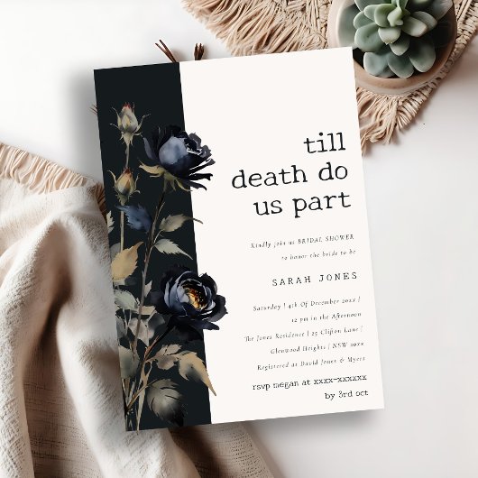 ゴシックダークウォーター色ブラックバラブライダルシャワー 招待状