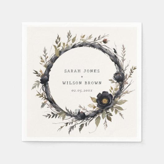 ゴシックダークウォーター色ブラックバラリース結婚ズ スタンダードカクテルナプキン (正面)