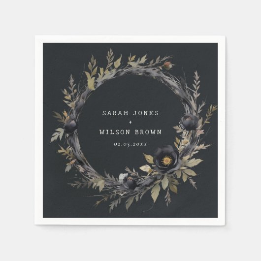 ゴシックダークウォーター色ブラックバラリース結婚ズ スタンダードカクテルナプキン (正面)