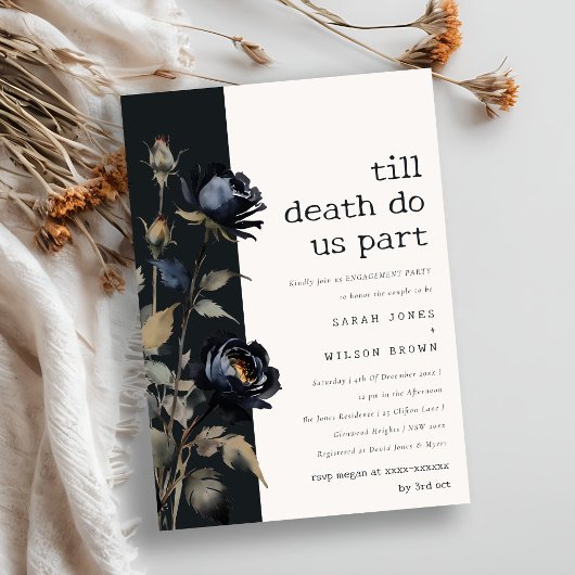 ゴシックダークウォーター色ブラックバラ婚約 招待状
