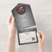 ゴシックダークスケルトン&バラハートQRコード オールインワン招待状 (貼ってはがせる)