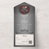 ゴシックダークスケルトン&バラハートQRコード オールインワン招待状 (内側)