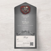 ゴシックダークスケルトン&バラハートQRコード オールインワン招待状 (内側)