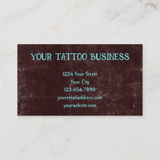 ゴシックダークティール(緑がかった色)ブラウンスカルタトゥーショップ 名刺 (裏面)